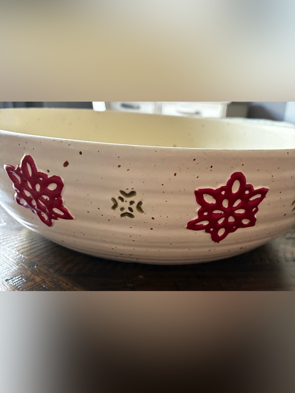 Handmade White Ceramic Bowl with Red Floral Accents